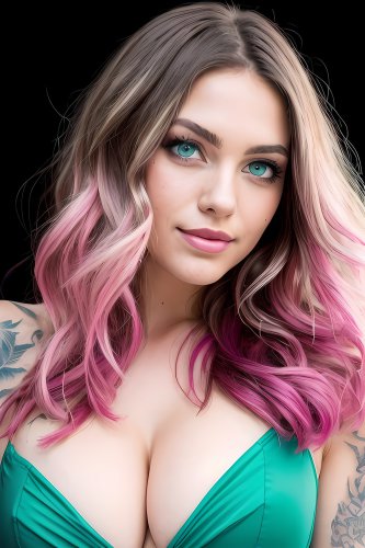 A braless young woman with large breasts and visible cleavage.