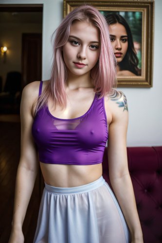 A teenage girl wearing a tank top, braless.